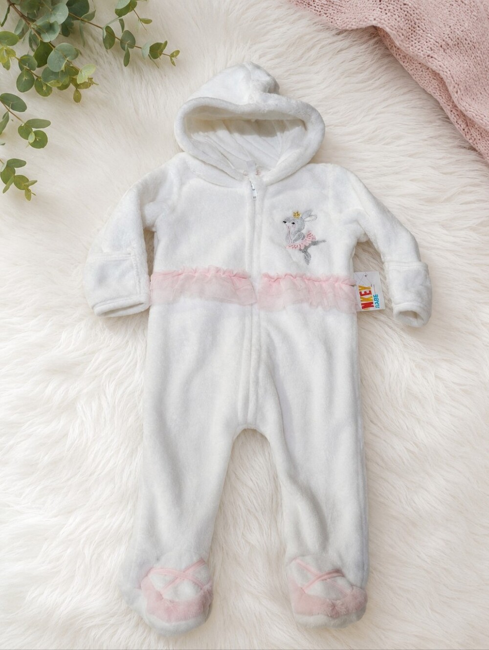 baby girls white fleece monkey bars  onesie nwt